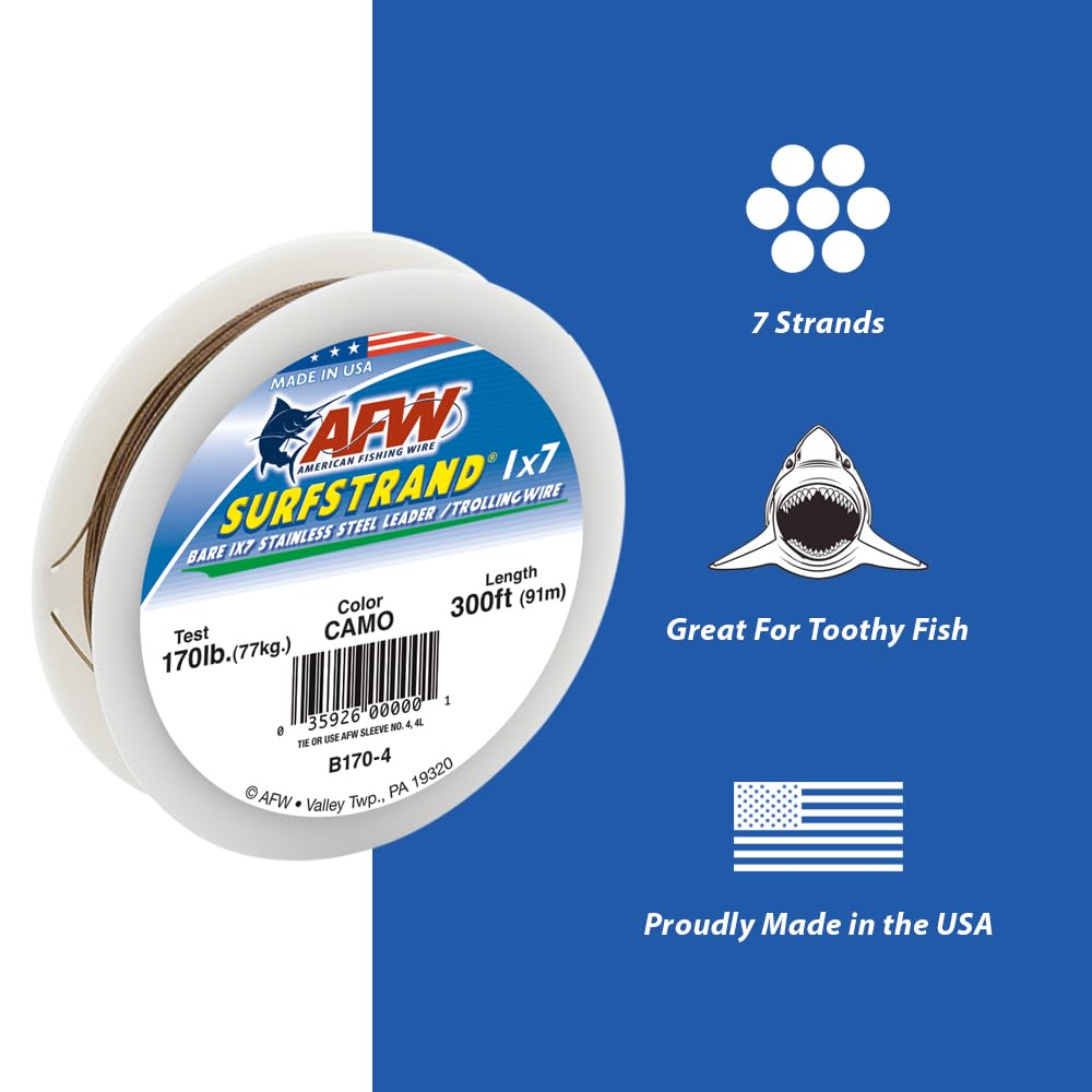 Amazon.com : American Fishing Wire Surfstrand, Bare 1x7 Stainless